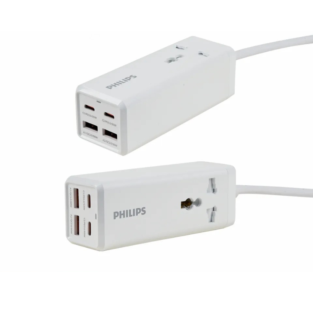 Philips 65W 4-Port Heavy Duty Extension Power Strip - 2M