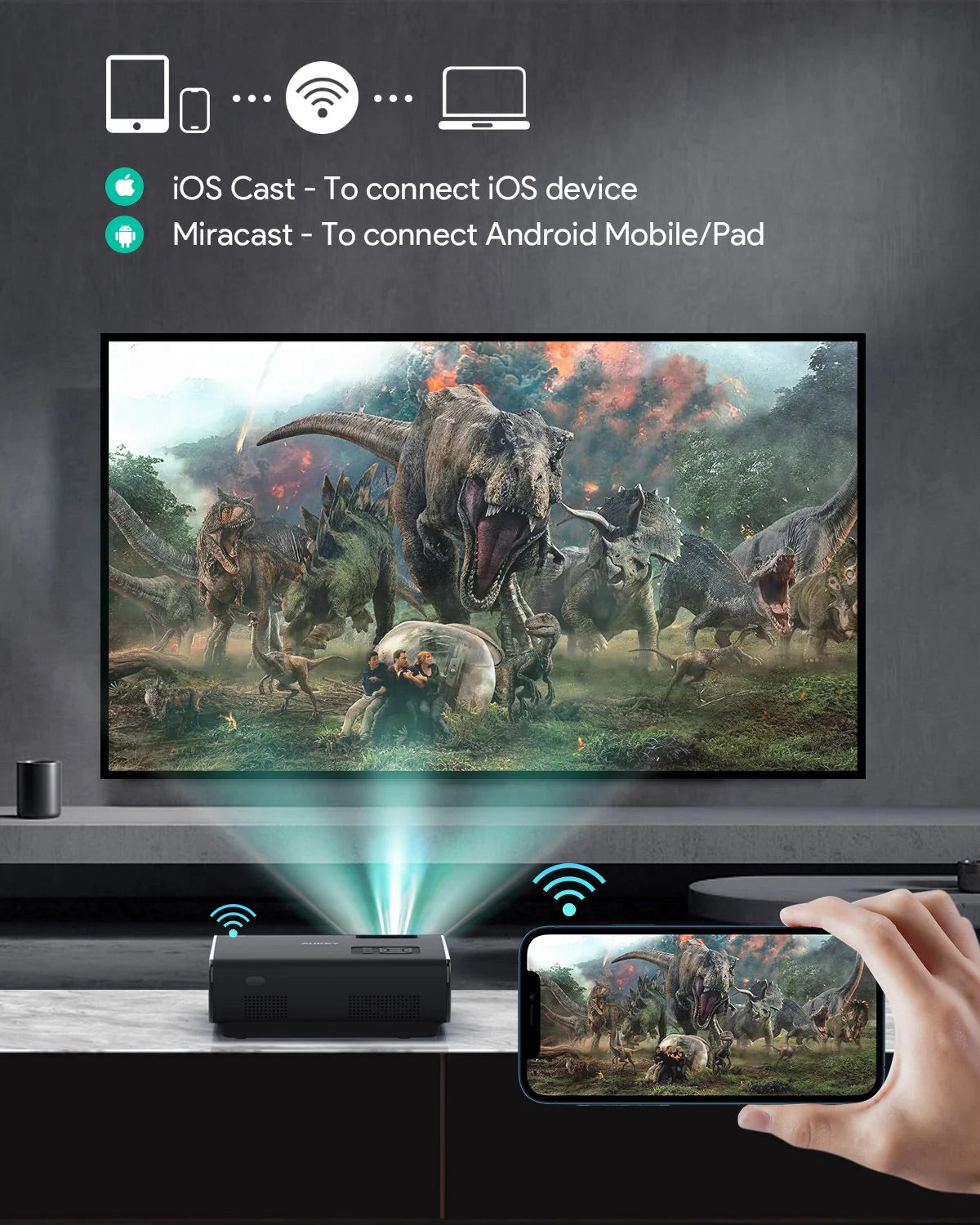 Aukey RD-870S Cinex S Lite Full HD 1080P Wi-Fi LED Projector