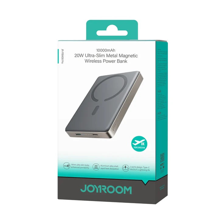 Joyroom JR-PBM08PRO 10000mAh 20W Ultra-Slim Metal Magnetic Wireless Power Bank