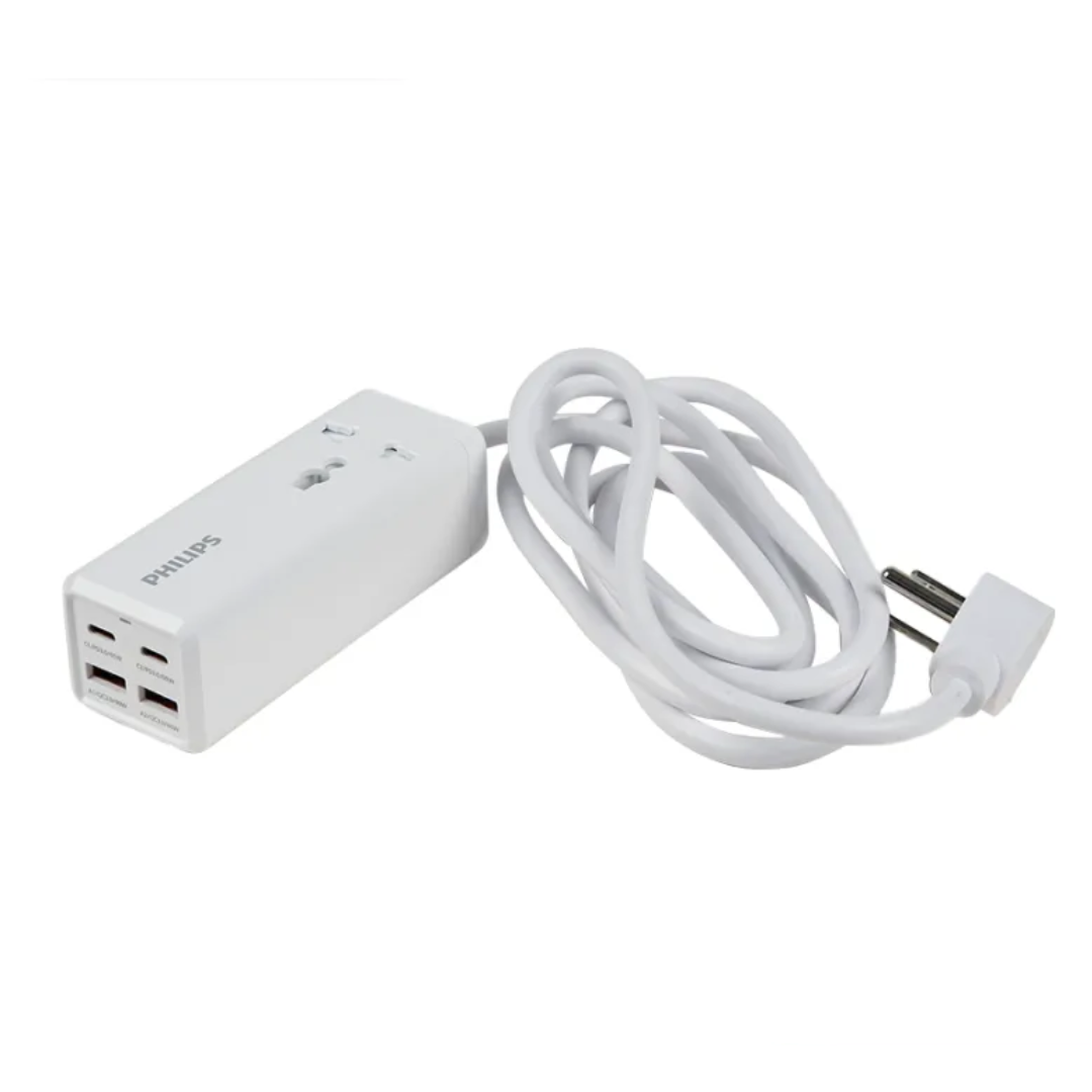 Philips 65W 4-Port Heavy Duty Extension Power Strip - 2M