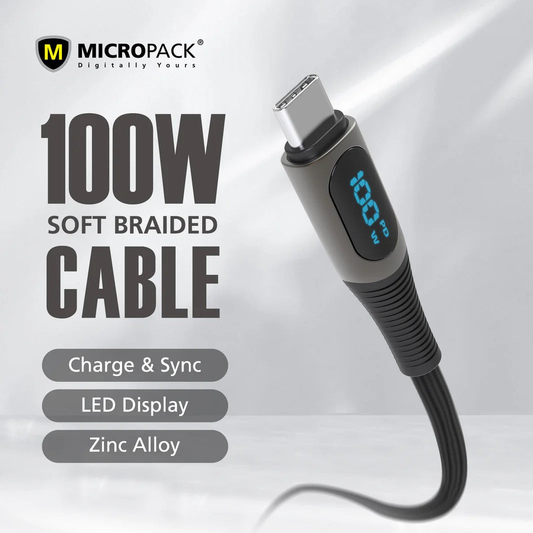 Micropack MC-C100 100W Soft Silicone USB-C Cable USB-C 2M - Black